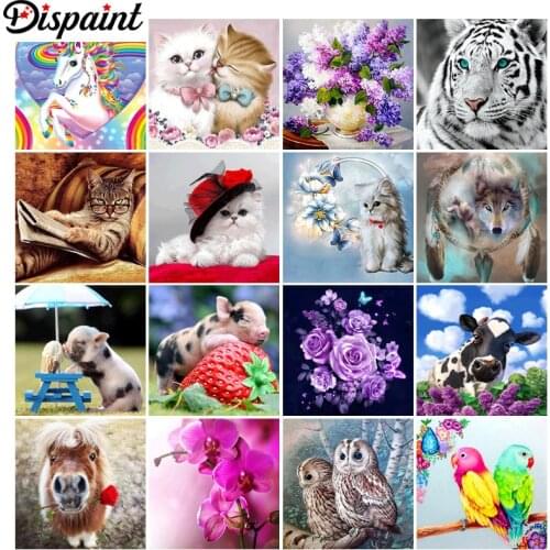 Dispaint Diy 5d Diamond Painting "Animal flower scenery" Cross Stitch Square Round Diamond Embroidery Handwork Rhinestone Art