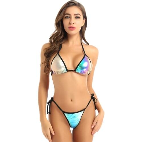 Alvivi Summer Womens Shiny Metallic Bikini Swimsuit 2020 Female Padded Bra&High Cut Briefs Shiny Glitter Sparkling Lingerie Set