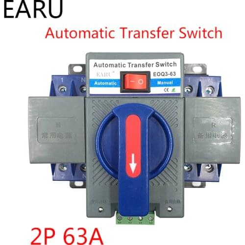 2P 63A 230V MCB Type Dual Power Automatic Transfer Switch ATS ATSE For Generator Photovoltaic PV System Battery CE Certificated