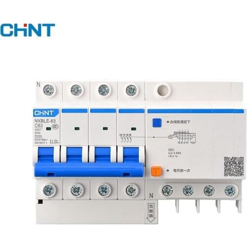 CHNT NXBLE-63 Residual current operated circuit breaker RCBO 6KA type C 4P 30mA 50HZ 6A 10A 16A 20A 25A 32A 40A 50A 63A