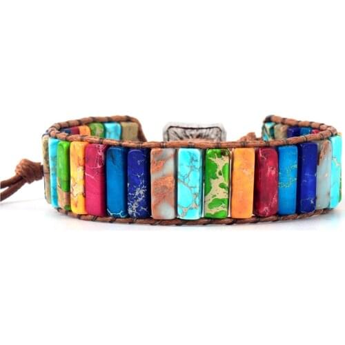 7 Chakra Bracelet Jewelry Natural Stone Tube Beads Non Leather Rope Wrap Bracelet Unisex Couples Bangle Bracelets Gifts