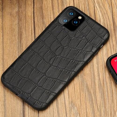 Genuine Leather Phone Case for iPhone 12 11 Pro Max Mini X XR XS 6s 7 8 Plus Crocodile Texture Solid Color Soft Protective Cover