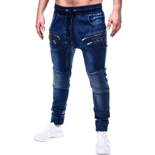 Skinny jeans men Casual Zipper Drawstring Pockets Running Skinny Pants Jeans Jogger Trousers skinny jeans men джинсы для мужчин