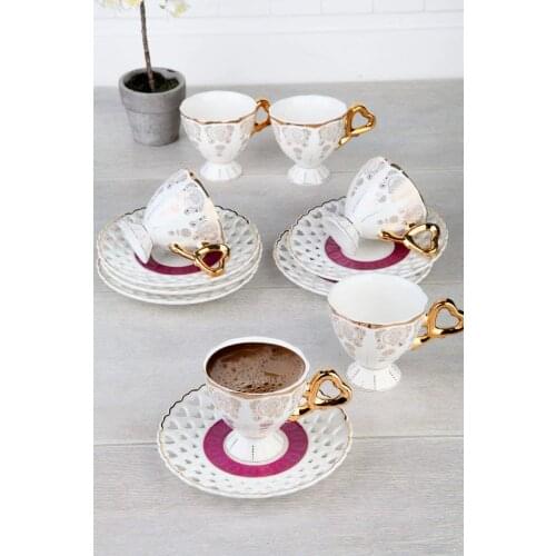 Porcelain Gold Gilded Luxury 6 Seater Coffee Set Purple