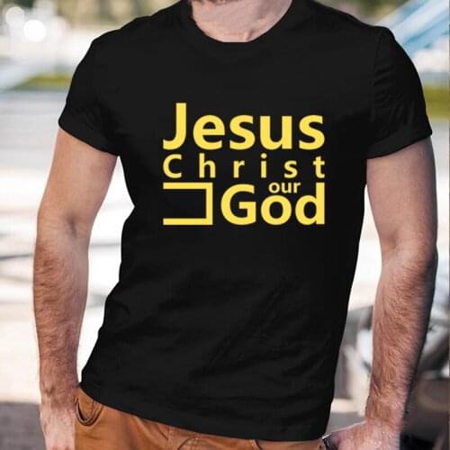 Jesus Christ Our God T Shirt Mens Short Sleeved Cotton Christianity Tops 2021 New Fashion Casual Black White Loose Summer Tee