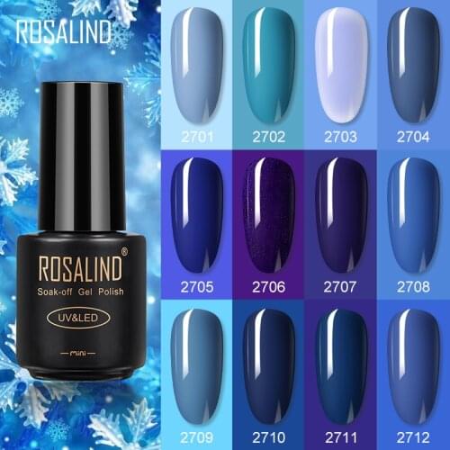 ROSALIND Gel 1S 7ML Popular BLUE Color Series UV LED Gel Nail Polish Top Base Coat Needed Nail Art Semi Permanent Gel Lacquer