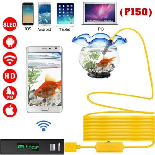 HD 1200P Endoscope 2MP 8mm Wireless Inspection Camera 1-10M Waterproof Hard Cable Inspection Camera 8 LED Lights for IOS Android