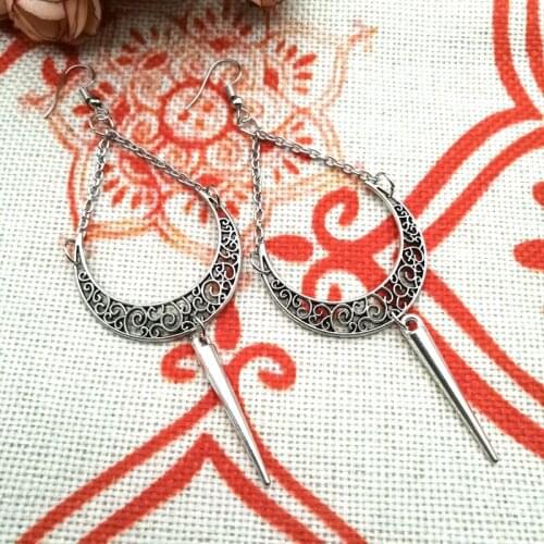 Halloween Earrings for Women Gothic Hollow Moon Magic Circle Long Rivet Big Dangle Earring Retro Jewelry
