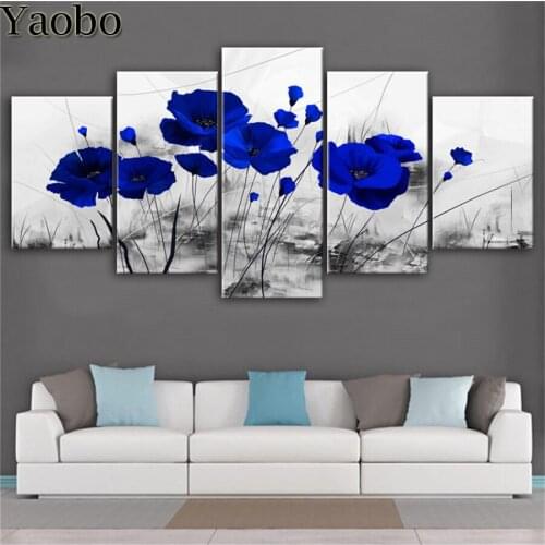 Hot Selling 5d diamond painting Romantic Poppy full square drill diamond embroidery round diamond mosaic painting 5 Pcs set