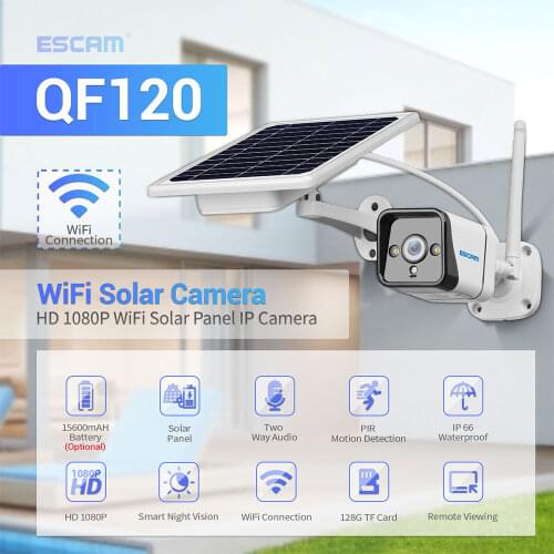 ESCAM QF120 1080P WIFI Battery PIR Alarm IP Camera With Solar Panel Full Color Night Vision Two Way Audio IP66