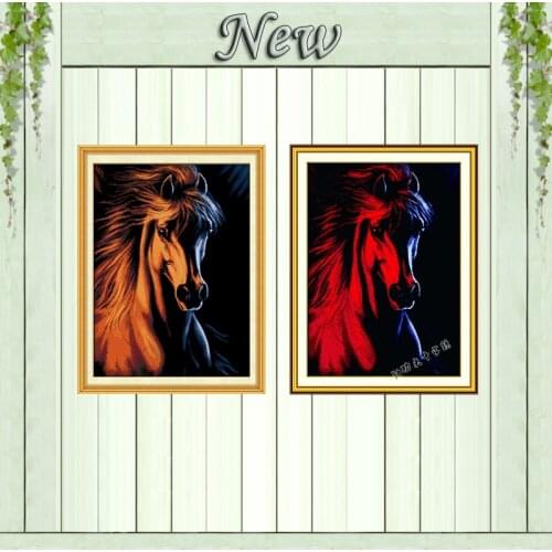 Colorful horse animal painting black cloth unprinted counted on canvas DMC 11CT 14CT Cross Stitch kits embroidery needlework Set