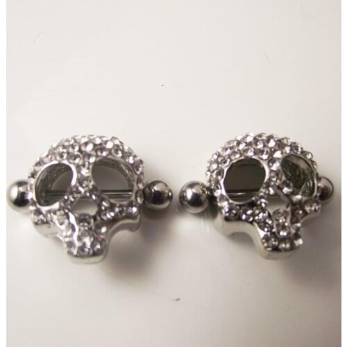 1piece 14G Sexy Gold Full Crystal Skull Mamilo Rings Nipple Ring Barbell Body Piercing Jewelry Love Skulls Nipple Bar ring Women