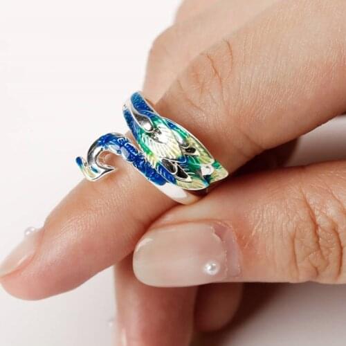 FDLK Creative Exquisite Peacock Open Ring for Women Fashion Bohemian Style Enamel Rings Jewelry Gift