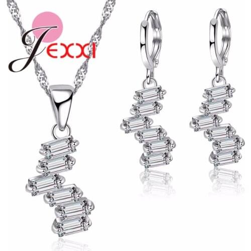 925 Sterling Silver for Women Earrings NecklaceNew Arrival Stackable Rectangle Cubic Zirconia Jewelry Sets
