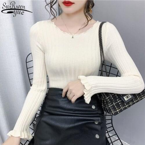 Korean Winter and Autumn Casual Long Sleeve Slim Womens Sweater Solid Knitted Pullover Sweater Women Bottoming Shirts 11498