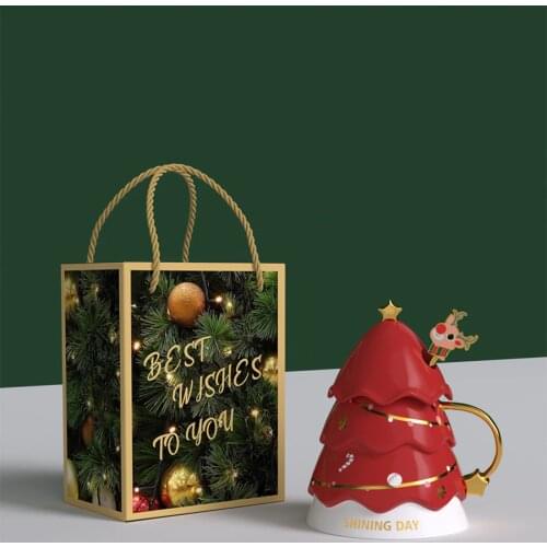 Creative Ceramic Mug Christmas Tree Coffee Water Cup With Spoon Lid Milk Tea Couple Drink Home Drinkware Gifts
