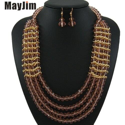 MayJim Statement fashion Multi layer chain jewelry sets Handmade gold african nigerian crystal bead dubai jewelry sets Vintage