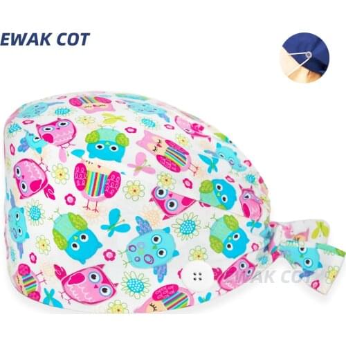 Fashion Unisex Cotton Scrubs Hat Adjustable Laboratory Work Cap Cartoon Cute Baotou Cap Printing Surgicals Hat High Quality