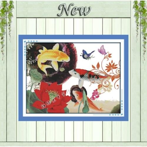 Fishes love lotus home decor painting counted print on canvas DMC 14CT 11CT Chinese Cross Stitch Needlework Sets Embroidery kits