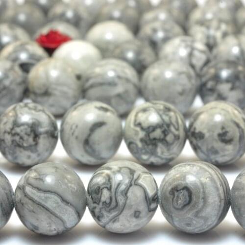 Natural Gray Picasso Jasper Smooth Round Loose Beads Wholesale Gemstone Semi Precious Map Stone Bracelet Necklace Jewelry Making