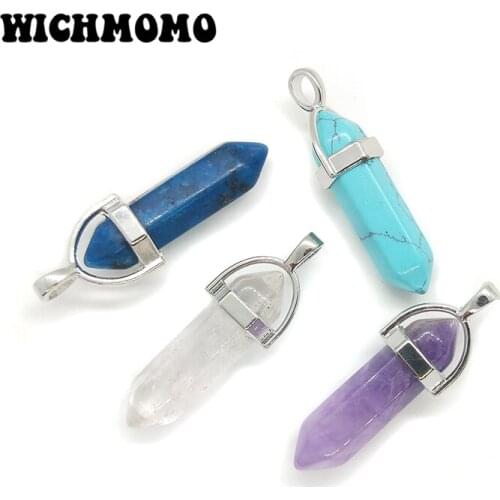 2019 New 1pcs/lot 40*8mm Natural Stone Water Column Charms Copper Pendant for DIY Earring Necklace Jewelry Accessories