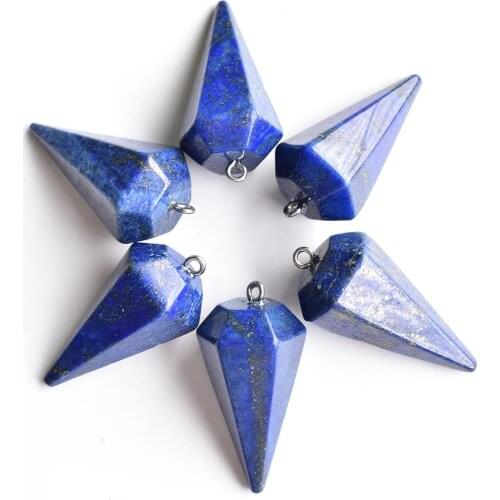 Wholesale 6pcs/lot 2020 new fashion Natural lapis lazuli pyramid Shape Pendant18x36mm For Necklace jewelry making free shipping