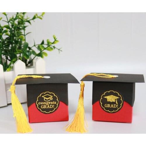 Wholesale Price Cap Candy Box Packaging Graduation Theme Gift Boxes with Stickers Gift Box & Bag Supplies