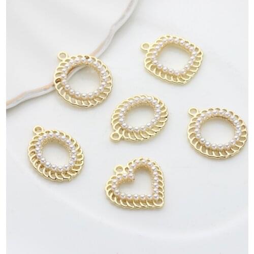 Zinc Alloy Inlaid Pearl Round Circle Charms Pendant 6pcs/lot Charms for Jewelry Making Nickel Free