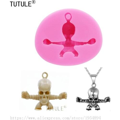 Embracing the skull dwarf silicone mold,Skull Guns and Roses Cameo Mold Resin Polymer Clay Soap Mould,keychain Necklace mould
