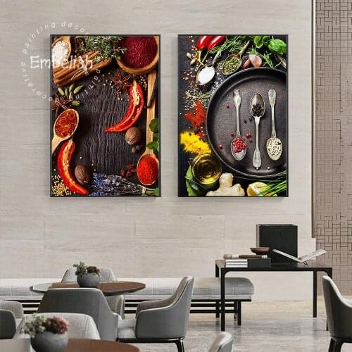 Embelish Hot Vegetables Peppers Spoons Grains Modern Home Decor Wall Pictures For Living Room HD Canvas Kitchen Food Paintings