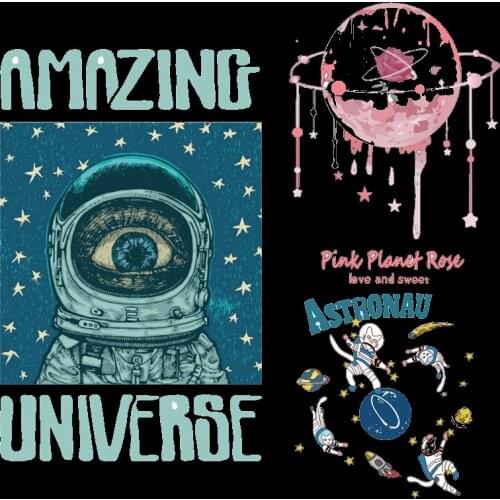 Space Planet Astronaut Pink moon silhouette pattern clothing heat transfer sweater DIY decoration design vinyl ironing sticker