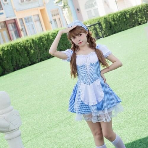 Cute Anime Women Maid Outfit Long Dress Blue Apron Dress Lolita Dresses Dress + Headscarf + Bottom Skirt + Socks Cosplay Costume