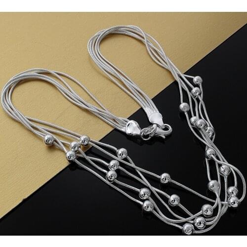 Hot Fashion luxury 925 Sterling Silver Smooth Beads Necklace For Women Wedding party fine Jewelry Popular brands Christmas gift