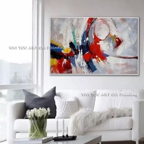 100% Handmade Modern Abstract Thick Oil Painting On Canvas Blue Red Yellow Knife Painting Wall Art Decor Unframed