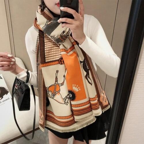 2021 Design Winter Scarf Women Cashmere Pashmina Horse Print Shawls and Wraps Lady Thick Blanket Bufanda Scarfs