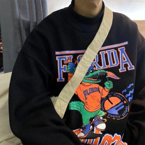 2021 Spring American Vintage Florida Cartoon Crocodile Printed Unisex Fleeve Sweatshirts Plus Size Round Neck Cotton Pullovers