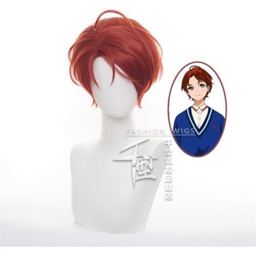 30cm Anime WONDER EGG PRIORITY Cosplay Momoe Sawaki Wig Role Playing Wigs Halloween Cosplay Short Red Hair Wig Cap