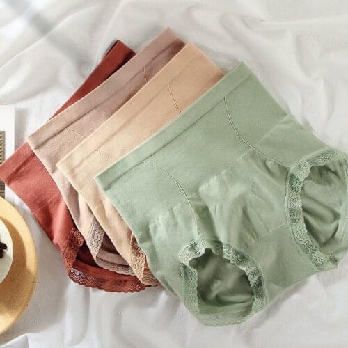 4 Pieces/Bag Graphene High-waist Underwear Womens Lace Tummy 95 Cotton Crotch Hip-lift Waist Modal Seamless Japanese Underwear
