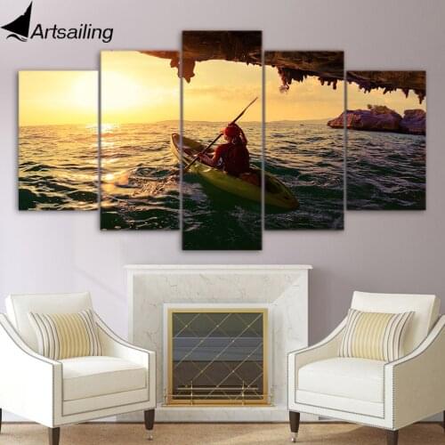 5 piece canvas painting kayak boat girl sailing HD posters and prints canvas painting for living room free shipping XA-1956C