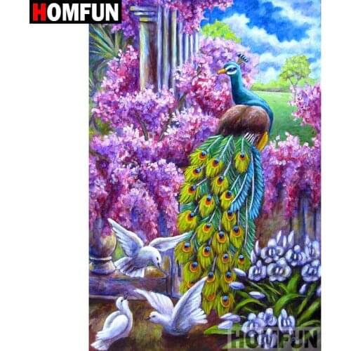 HOMFUN Full Square/Round Drill 5D DIY Diamond Painting "Peacock flower" Embroidery Cross Stitch 5D Home Decor Gift A08772