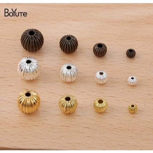 BoYuTe (100 Pieces/Lot) 4-6-8-10 mm Metal Brass Pumpkin Beads Diy Hand Made Beads Jewelry Making Materials