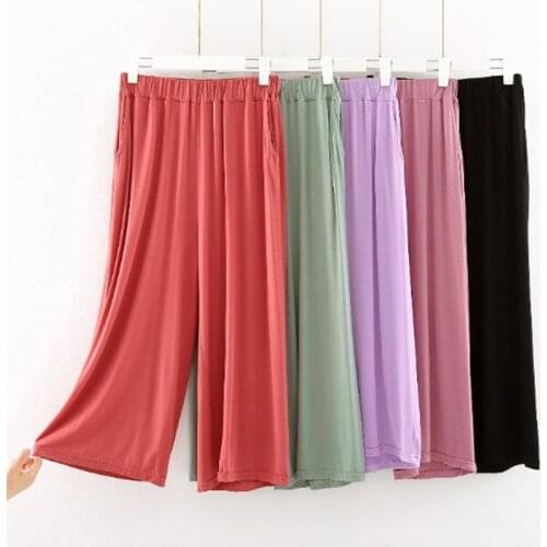 Summer modal wide-leg pants casual sports wear high waist nine points pant large size casual pajama pants women sleepwear pant