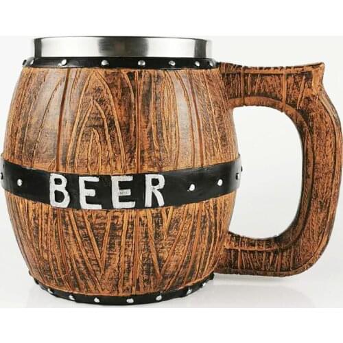 Resin Mould Oak Wooden Beer Mug with 20oz Stainless Steel Inner Tank Tankard Cup Mugs Beer Stein BEST Brathday Gift 600ml