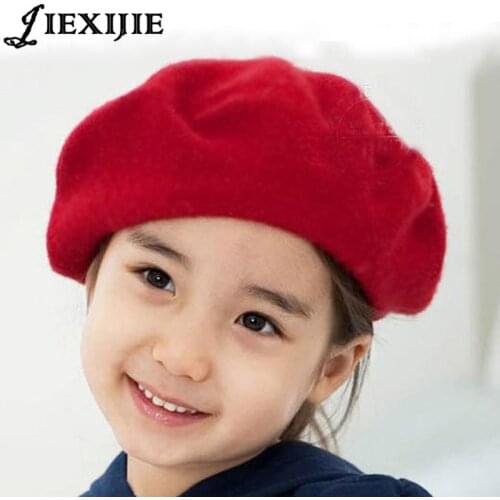 Childrens highquality wool berets hats girls painter cap Korean version wool hat buds autumn winter warm color cap fashion