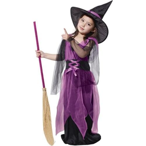 Halloween Carnival Cute Purple Witch Elf Costume For Kids Girls Cosplay No broom