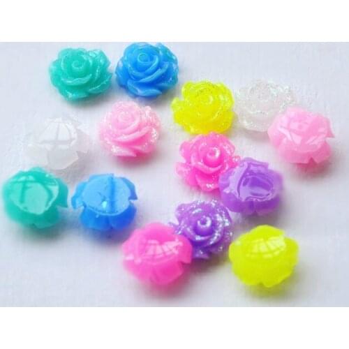 For DIY/Phone/Wedding Decoration 11mm 100pcs/Lot Sparkle Color Mix Resin Rose Flower Flatback Appliques