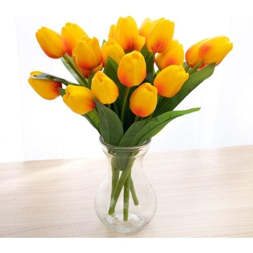 PU Material Glued With High End Artificial Tulip Simulation Bouquet Real Touch Family Wedding Artificial Decoration