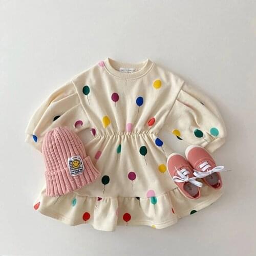 2021 Sping Korean Baby Girls Dress Cotton Ballon Printing Pricess Dress Girls Children Clothes