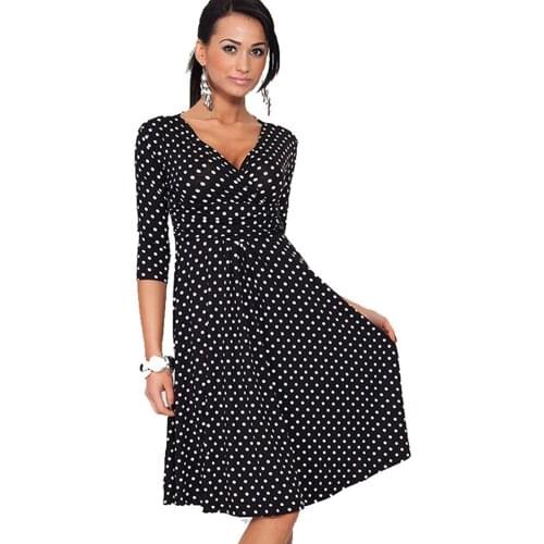 AAMIKAST Summer Women Dresses Hot Sale Celeb Dot V-neck Loose Causal Dresses Wholesale Free Shipping