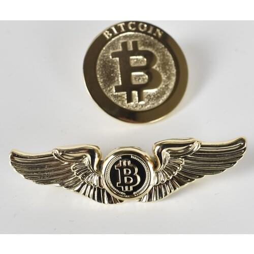 1pc BitCoin Coin Badge Round Wing Fly Gold Plated Bit coin cryptocurrency Metal Badge For Cloth
